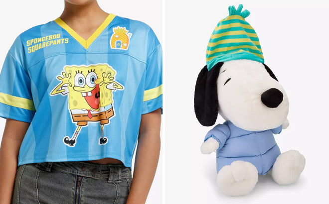 SpongeBob SquarePants Girls Crop Soccer Jersey and Peanuts Snoopy Puffer Jacket Plush Backpack SpongeBob SquarePants Girls Crop Soccer Jersey and Peanuts Snoopy Puffer Jacket Plush Backpack