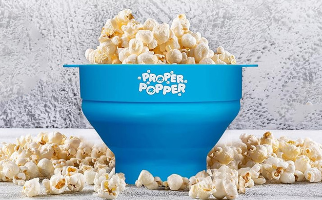 The Original Proper Popper Microwave Popcorn Popper on the Table