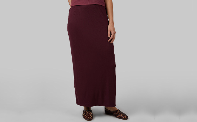 32 Degrees Womens Soft Rib Maxi Skirt in Wine Tasting 32 Degrees Womens Soft Rib Maxi Skirt in Wine Tasting