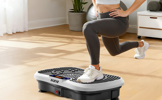 A Woman Using the AXV Vibration Plate Exercise Machine
