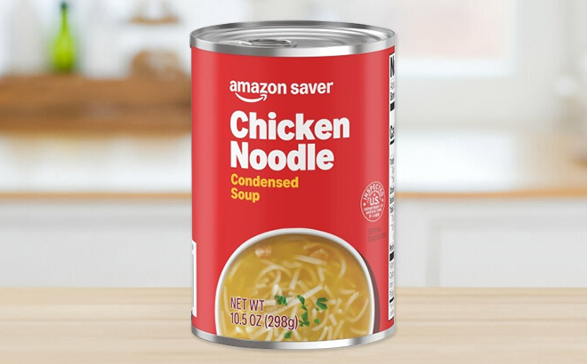 Amazon Fresh Chicken Noodle Condensed Soup on a Table Amazon Fresh Chicken Noodle Condensed Soup on a Table