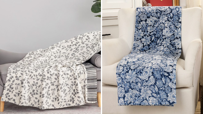 Berkshire 60x70 Twin Print Reversible Floral Stripe Throw