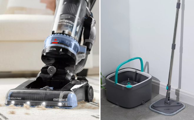 Bissell CleanView Max Tangle Free Rewind Vacuum Cleaner and True Tidy True Clean Spin Mop Bucket Cleaning System Bissell CleanView Max Tangle Free Rewind Vacuum Cleaner and True Tidy True Clean Spin Mop Bucket Cleaning System