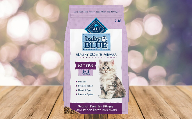 Blue Buffalo Baby Blue Chicken Kitten Dry Cat Food on the Table