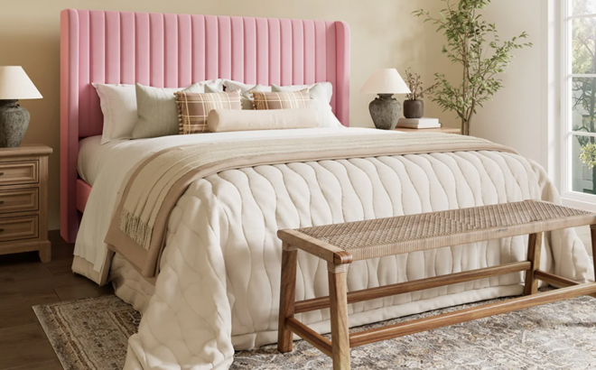 Candler Velvet Upholstered Platform Bed with Wingback Headboard Candler Velvet Upholstered Platform Bed with Wingback Headboard
