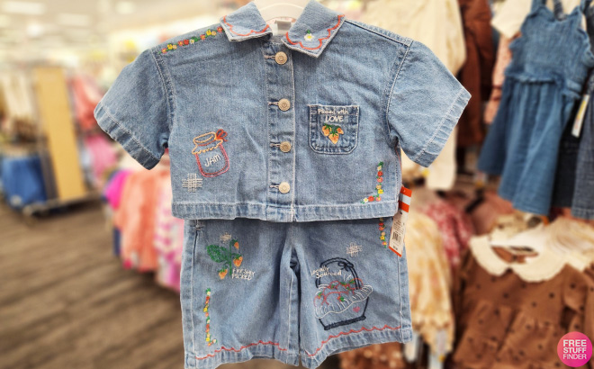 Cat Jack Toddler Girls Embroidered Denim 2 Piece Set Cat Jack Toddler Girls Embroidered Denim 2 Piece Set