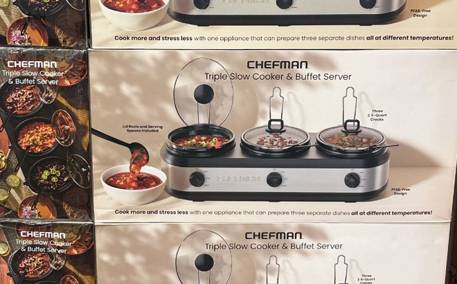 Chefman Stainless Steel Triple Slow Cooker Buffet Server Chefman Stainless Steel Triple Slow Cooker Buffet Server