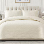 Chelsea Loft Pinsonic Floral Embossed 3 Piece Quilt Set in Off White