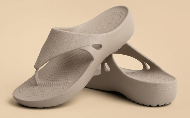 Crocs Womens Kadee Flip Flop Wedge Sandals in Cobblestone