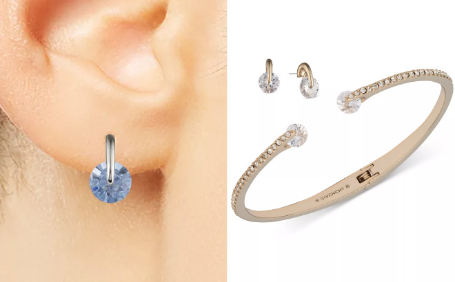 Givenchy Crystal Cuff Bangle Bracelet and Matching Stud Earrings Set