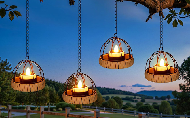 Hanging Solar Lanterns 4 Pack Outside