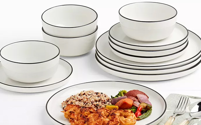 Haven Black Rim 12 Piece Dinnerware Set Haven Black Rim 12 Piece Dinnerware Set