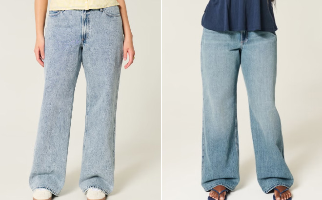 Hollister Curvy High Rise Medium Wash Baggy Jeans