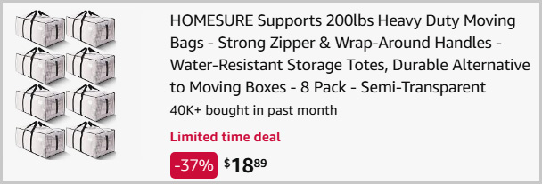 Homesure Large Strong Moving Bags 8 Pack at Checkout