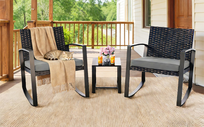 Lofka 3 Piece Patio Rocking Chairs Set