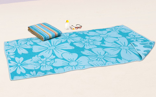 Mainstays Cotton Beach Towels in Flowers Stripes Mainstays Cotton Beach Towels in Flowers Stripes
