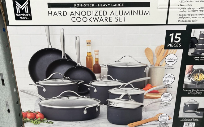Members Mark 15 Piece Hard Anodized Nonstick Aluminum Cookware Set Members Mark 15 Piece Hard Anodized Nonstick Aluminum Cookware Set