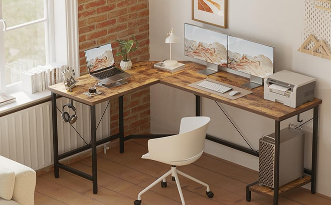 Mericonia 66 inch Large L Shaped Desk with Stand Hooks