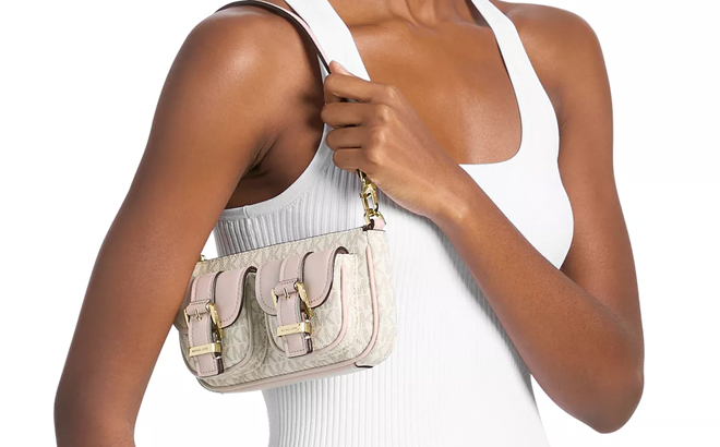 Michael Kors Zoe Small Pochette Shoulder Handbag Vanilla Rose Michael Kors Zoe Small Pochette Shoulder Handbag Vanilla Rose