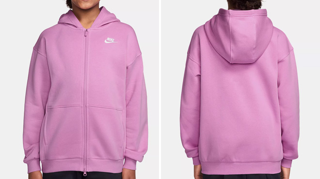 Nike Sportswear Girls Club Fleece Oversized Full Zip Hoodie Nike Sportswear Girls Club Fleece Oversized Full Zip Hoodie