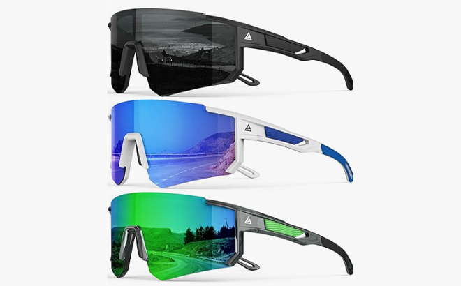 QALLY Polarized Sports Sunglasses 3 Pack
