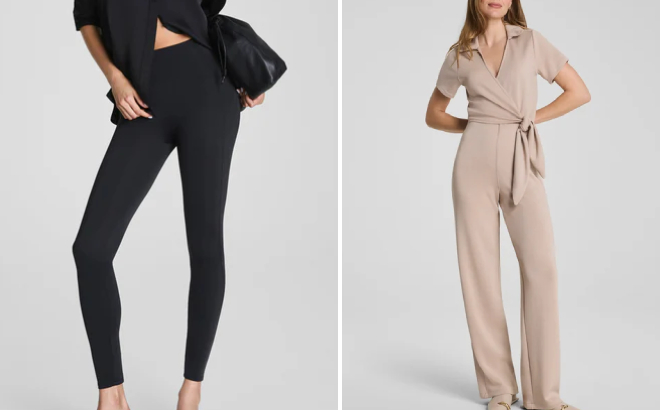 SPANXshape Scuba Legging and AirEssentials Collared Tie Waist Jumpsuit SPANXshape Scuba Legging and AirEssentials Collared Tie Waist Jumpsuit