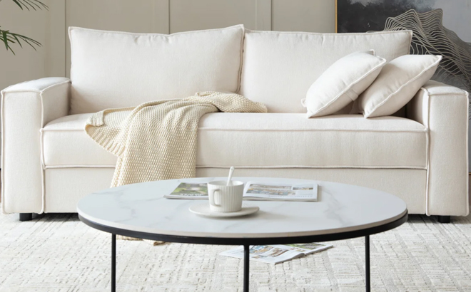 Traditional Upholstered Sofa with Square Armrests
