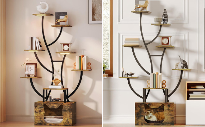 Tree Bookshelf with LED Lights Litter Box Tree Bookshelf with LED Lights Litter Box