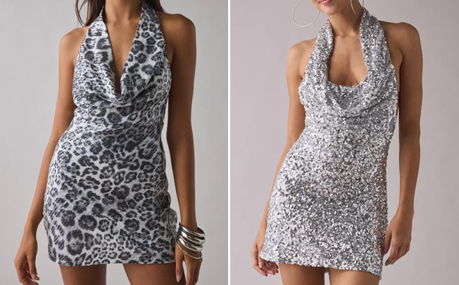 Urban Outfitters Coyote Sequin Halter Bodycon Mini Dresses Urban Outfitters Coyote Sequin Halter Bodycon Mini Dresses
