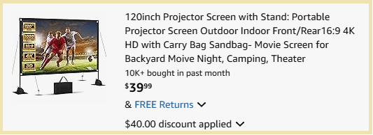 ZUVMITG 120 Inch Projector Screen with Stand Checkout Page