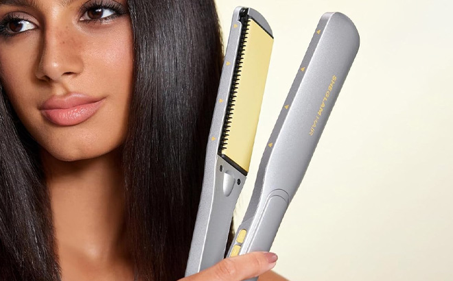 A Person Holding 1 5 Inch Flat Iron Hair Straightener