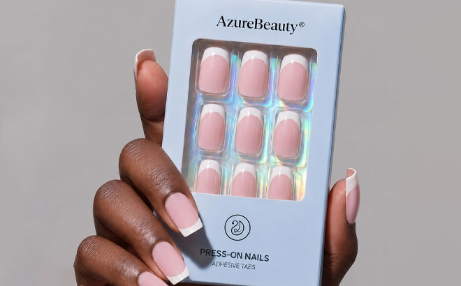 A Person Holding AzureBeauty Matte Pink French Press On Nails 32 Pieces