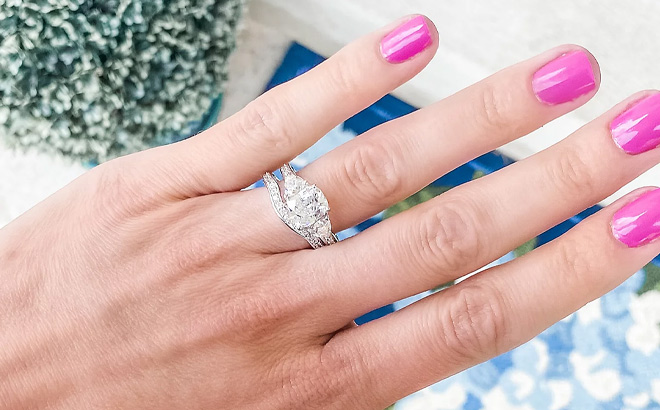 A Person Wearing Diamonique Birdal Ring Set