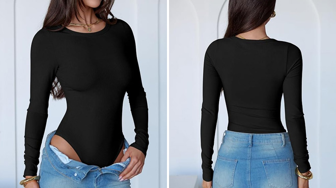 ANRABESS Womens Long Sleeve Bodysuits Tops ANRABESS Womens Long Sleeve Bodysuits Tops