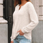 AUTOMET Long Sleeve Henley Womens Tunic Sweater