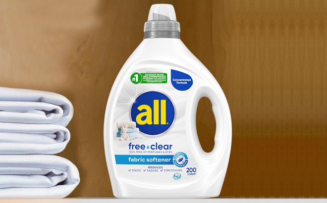 All Free Clear Liquid Fabric Softener on a Table