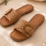 American Eagle Raffia Buckle Slide Sandals