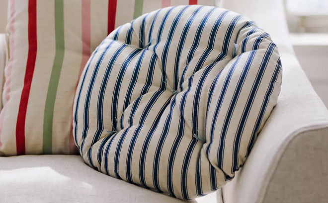 Anthropologie Elise Cotton Printed Floral Pillow in Navy Stripe Anthropologie Elise Cotton Printed Floral Pillow in Navy Stripe