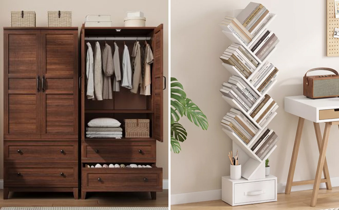 Armoire Wardrobe Closet with 2 Drawers and Costway 9 Tier Tree Bookshelf with Drawer Armoire Wardrobe Closet with 2 Drawers and Costway 9 Tier Tree Bookshelf with Drawer