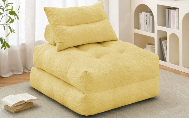 BEHOST Oversized Folding Sofa Bed with Pillow in Yellow BEHOST Oversized Folding Sofa Bed with Pillow in Yellow