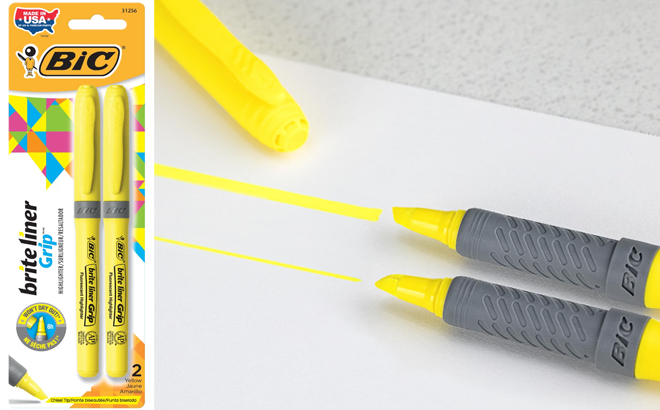 BIC Brite Liner Grip Yellow Highlighters 2 Count BIC Brite Liner Grip Yellow Highlighters 2 Count