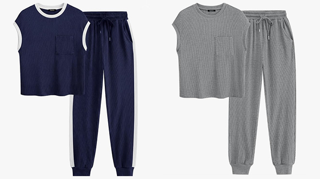 BTFBM Womens 2 Piece Lounge Sett in Navy and Grey BTFBM Womens 2 Piece Lounge Sett in Navy and Grey