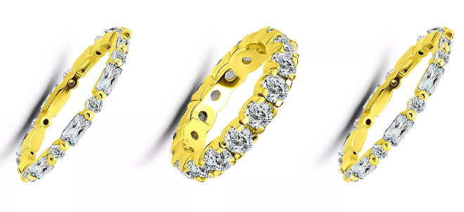Baguette Round Cubic Zirconia Ring 3 Piece Set