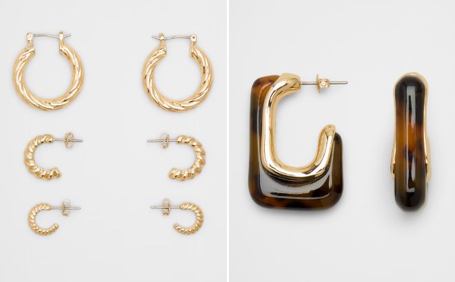 Banana Republic Factory Baguette Earrings 3 Pack and Squared J Resin Earrings