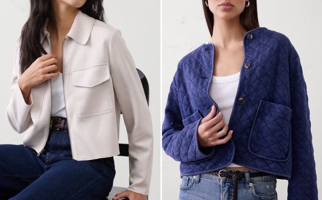 Banana Republic Factory Womens Vegan Suede Cropped Jacket and Quilted Knit Jacket