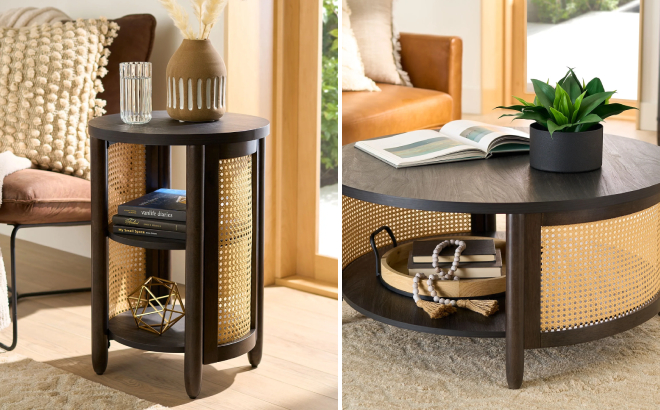 Better Homes Gardens Springwood Caning Side Table and Coffee Table