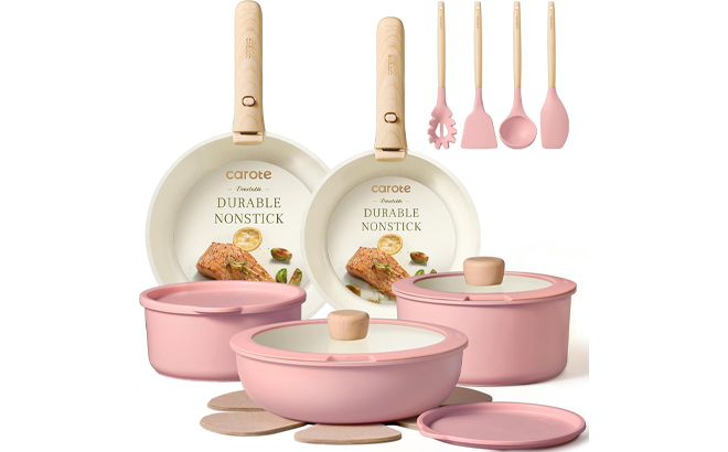 CAROTE 19pcs Pots and Pans Set Non Stick Cookware Set in Pink