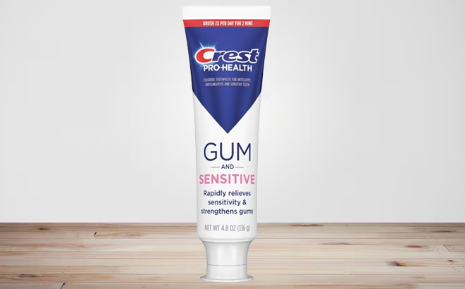 Crest Pro Health Sensitive and Gum All Day Protection Toothpaste on a Table