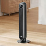 DREO Tower Fan in Black on the Floor