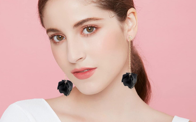 Dangle Acrylic Petal Tassel Fringe Chain Earrings Dangle Acrylic Petal Tassel Fringe Chain Earrings